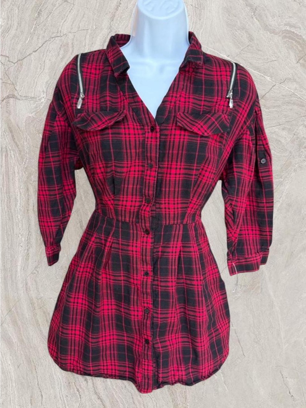 Y2K Vero Moda Red Plaid Utility Romper Indie Sleaze Grunge Flannel